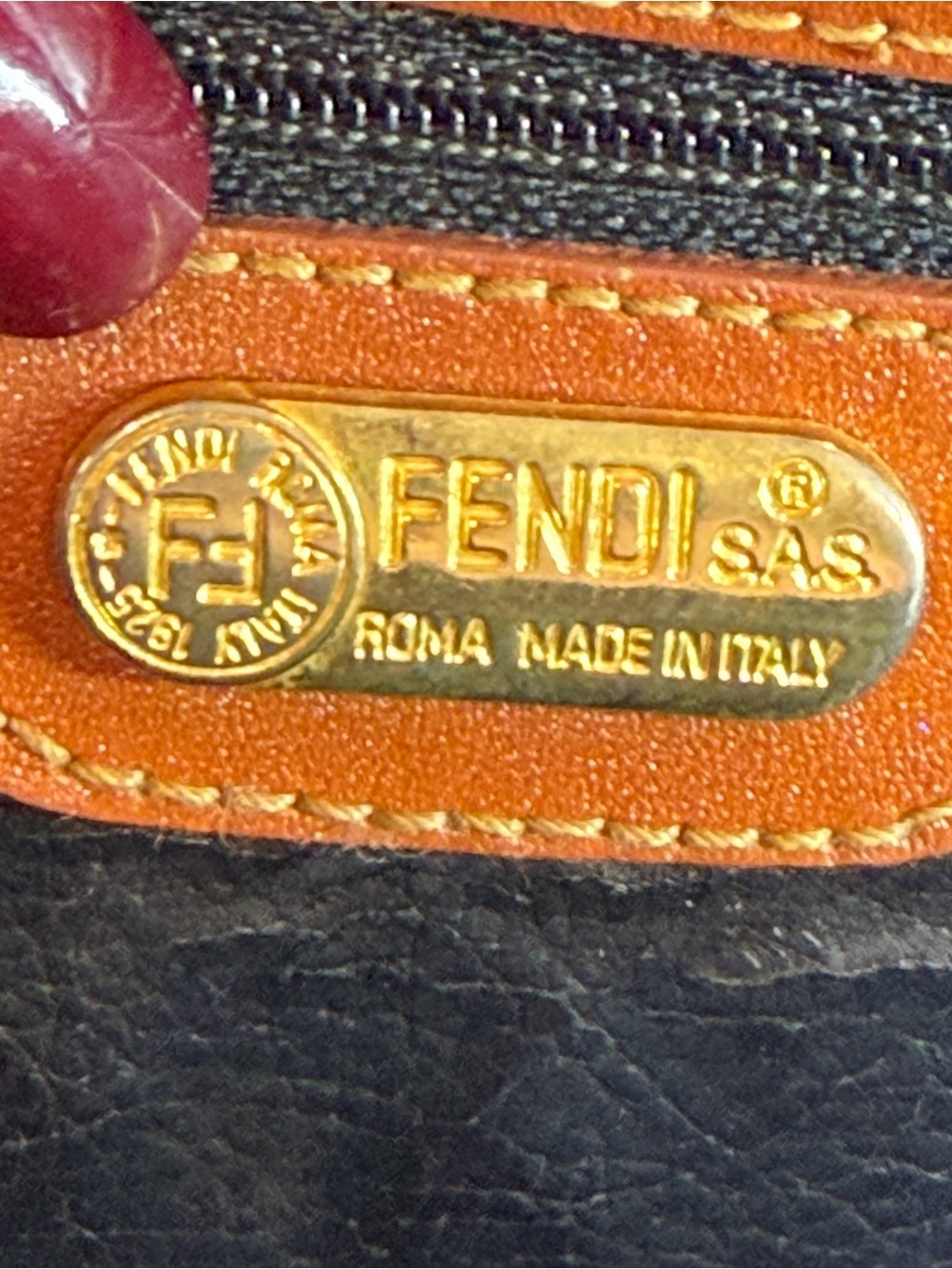 Fendi Top Handle Brown and Tan Striped Canvas Satchel with Leather Trim - Picture 7 of 12